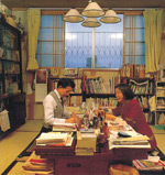 イメージ（In an upstairs study, Mitsuyo records as Ayako dictates for up to three hours each day.）